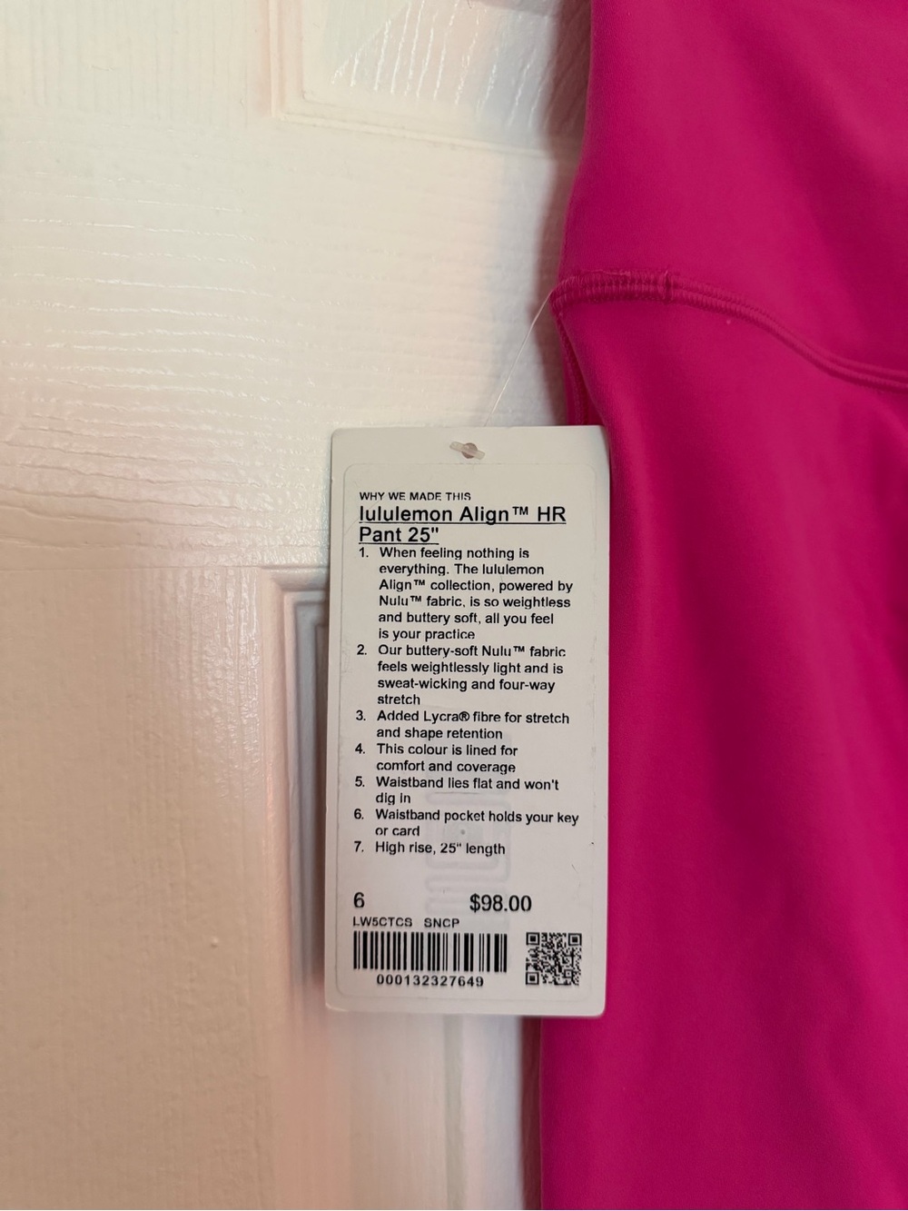 NWT Lululemon Hot Pink Align HR Leggings, Size 6 - Picture 7 of 7